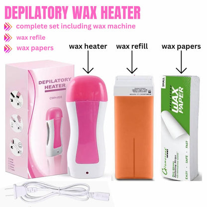 3 inpilatory W 1 Deax Roll On Heater With Epilator Machine with Wax Refill and Strips for Women