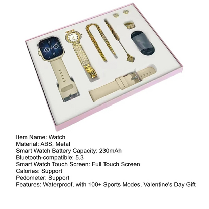 A58 PLUS 2.02BIG SCREEN Women Rhinestone Chain Ring Necklace Earings 6-in Smartwatch Set Waterproof Fitness Watch with 100+ Sports Mode