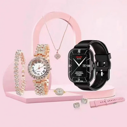A58 PLUS 2.02BIG SCREEN Women Rhinestone Chain Ring Necklace Earings 6-in Smartwatch Set Waterproof Fitness Watch with 100+ Sports Mode