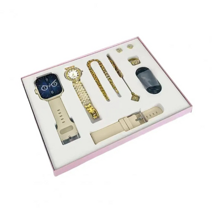 A58 PLUS 2.02BIG SCREEN Women Rhinestone Chain Ring Necklace Earings 6-in Smartwatch Set Waterproof Fitness Watch with 100+ Sports Mode