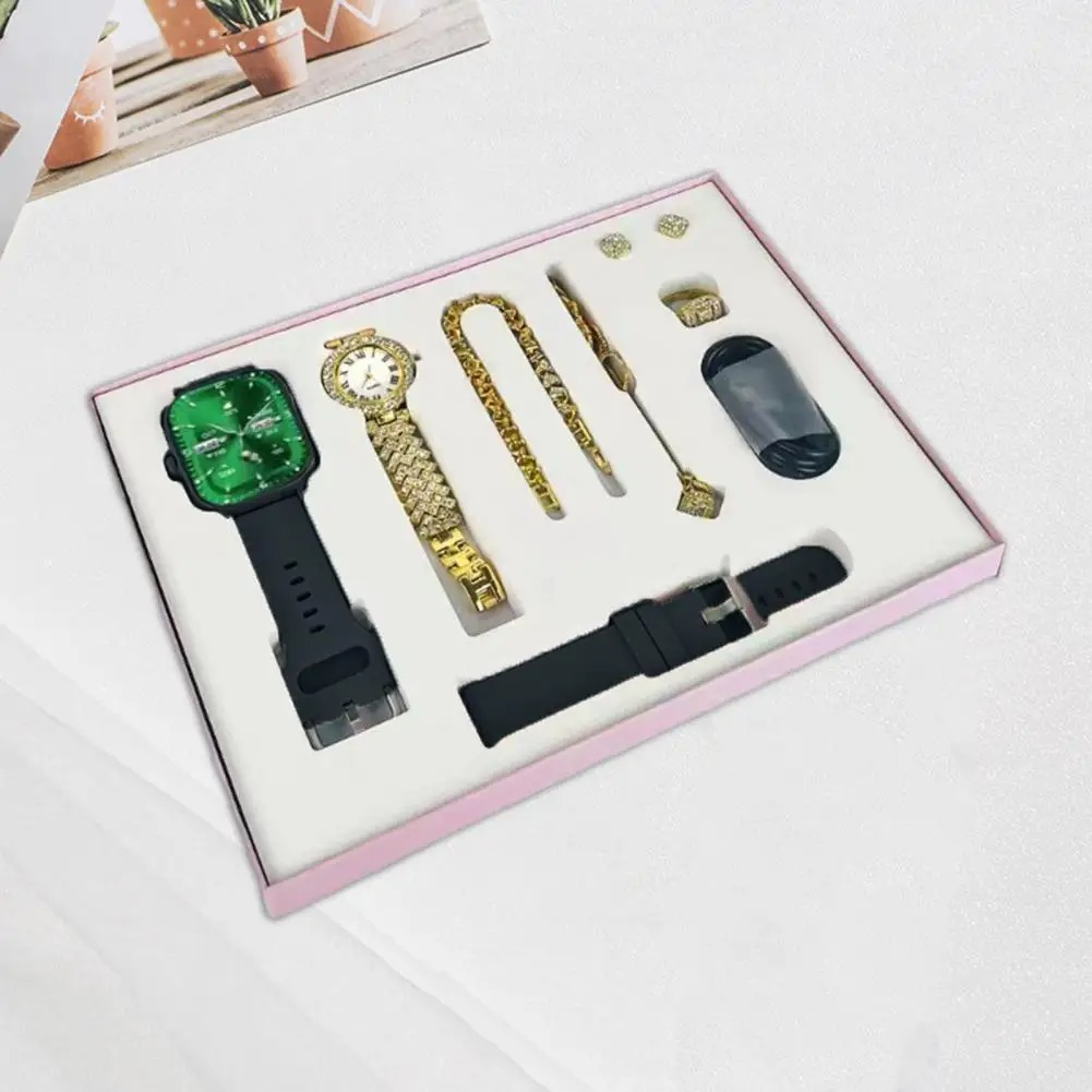 A58 PLUS 2.02BIG SCREEN Women Rhinestone Chain Ring Necklace Earings 6-in Smartwatch Set Waterproof Fitness Watch with 100+ Sports Mode