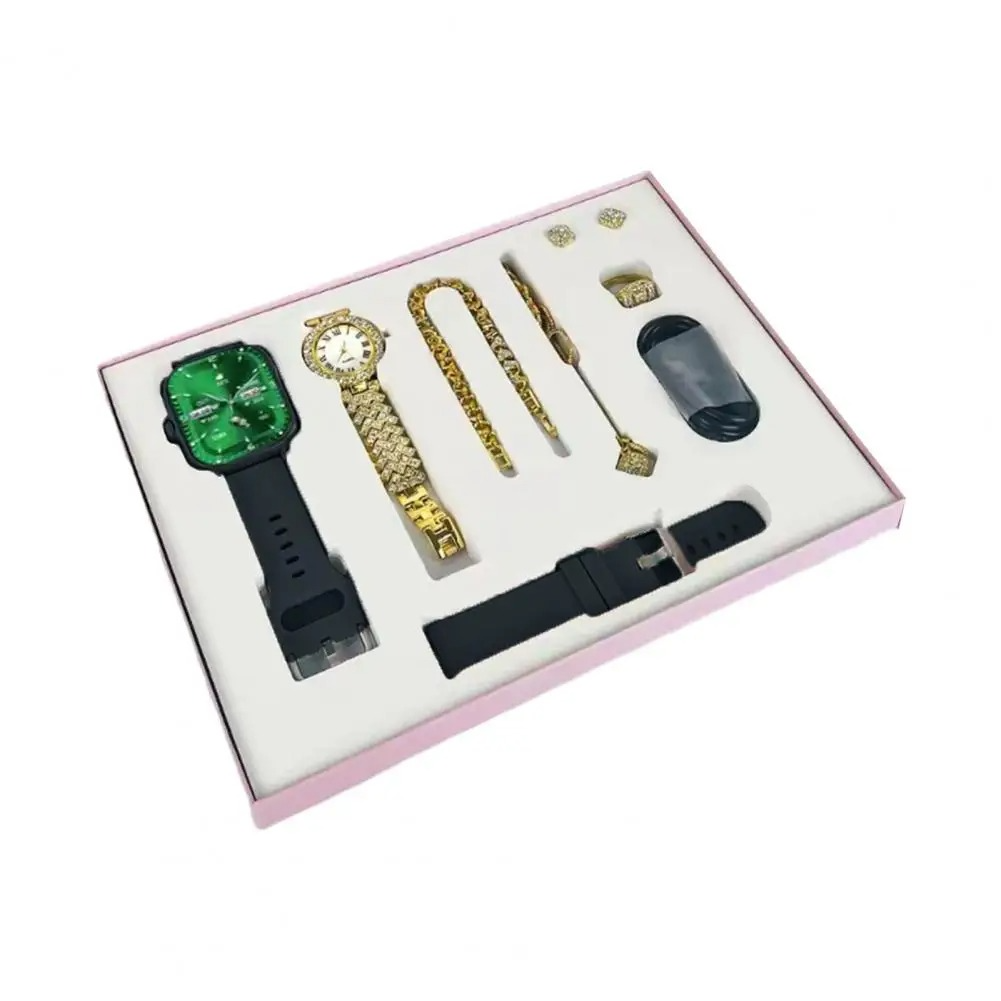 A58 PLUS 2.02BIG SCREEN Women Rhinestone Chain Ring Necklace Earings 6-in Smartwatch Set Waterproof Fitness Watch with 100+ Sports Mode