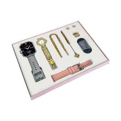 A58 PLUS 2.02BIG SCREEN Women Rhinestone Chain Ring Necklace Earings 6-in Smartwatch Set Waterproof Fitness Watch with 100+ Sports Mode