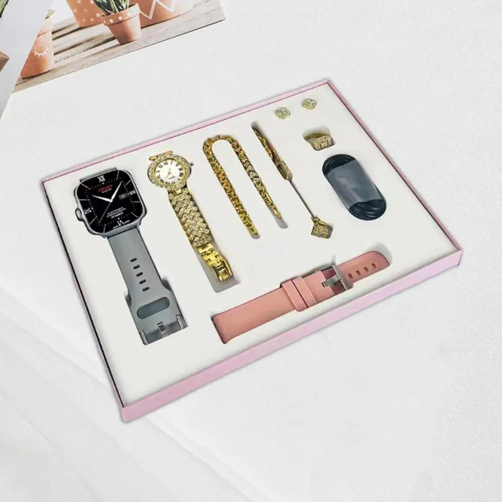 A58 PLUS 2.02BIG SCREEN Women Rhinestone Chain Ring Necklace Earings 6-in Smartwatch Set Waterproof Fitness Watch with 100+ Sports Mode