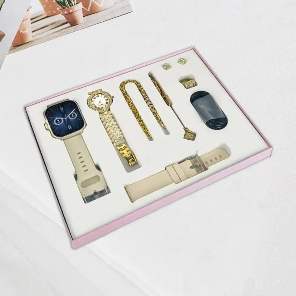 A58 PLUS 2.02BIG SCREEN Women Rhinestone Chain Ring Necklace Earings 6-in Smartwatch Set Waterproof Fitness Watch with 100+ Sports Mode