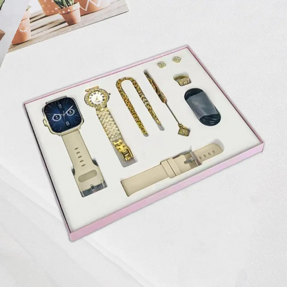 A58 PLUS 2.02BIG SCREEN Women Rhinestone Chain Ring Necklace Earings 6-in Smartwatch Set Waterproof Fitness Watch with 100+ Sports Mode
