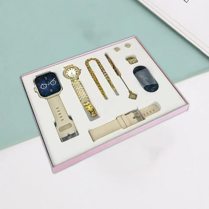 A58 PLUS 2.02BIG SCREEN Women Rhinestone Chain Ring Necklace Earings 6-in Smartwatch Set Waterproof Fitness Watch with 100+ Sports Mode