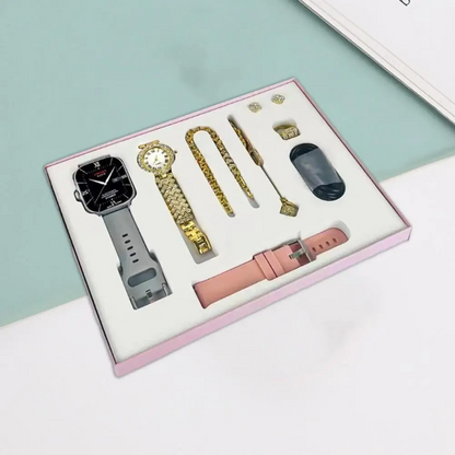 A58 PLUS 2.02BIG SCREEN Women Rhinestone Chain Ring Necklace Earings 6-in Smartwatch Set Waterproof Fitness Watch with 100+ Sports Mode