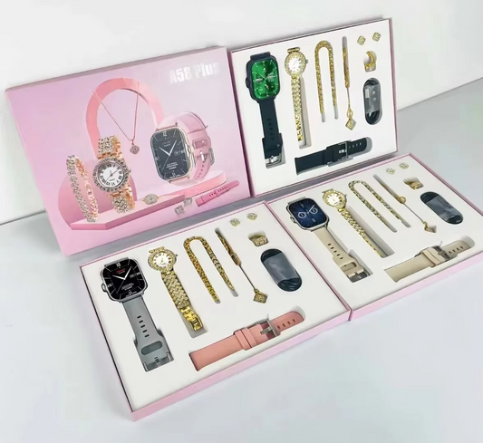 A58 PLUS 2.02BIG SCREEN Women Rhinestone Chain Ring Necklace Earings 6-in Smartwatch Set Waterproof Fitness Watch with 100+ Sports Mode