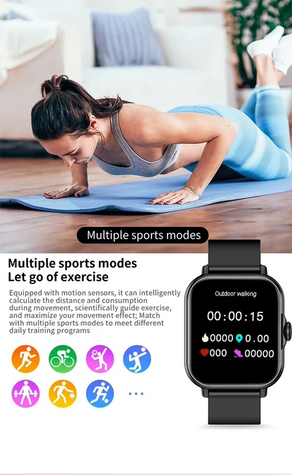 A58 PLUS 2.02BIG SCREEN Women Rhinestone Chain Ring Necklace Earings 6-in Smartwatch Set Waterproof Fitness Watch with 100+ Sports Mode